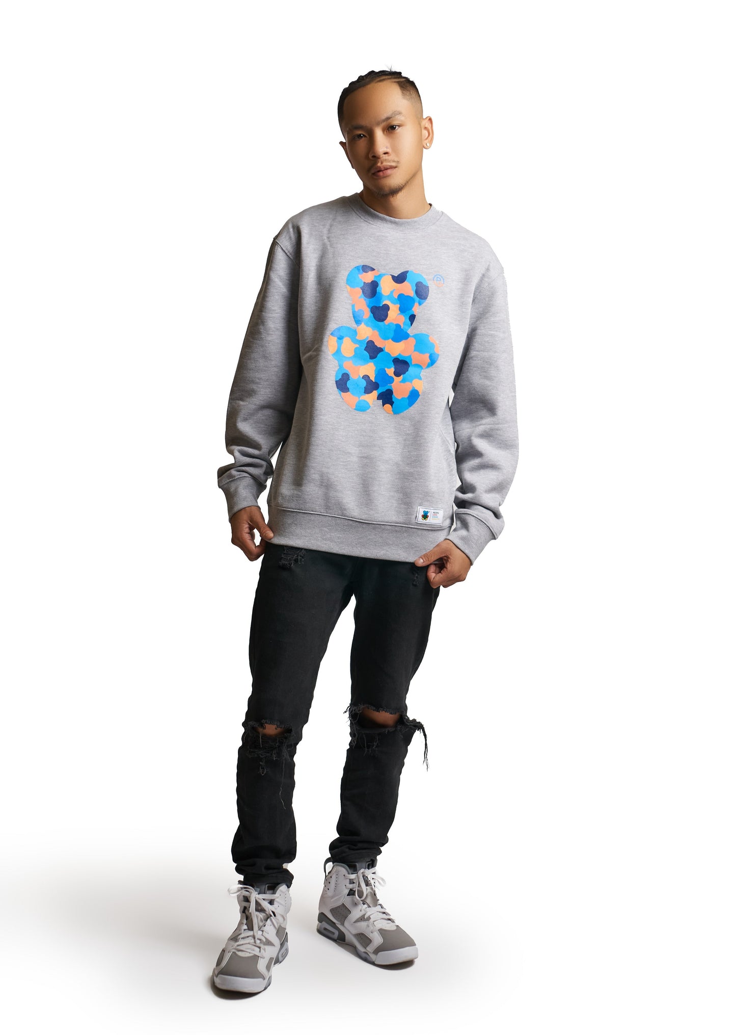 ORANGE CAMO BEAR LOGO CREWNECK SWEATER