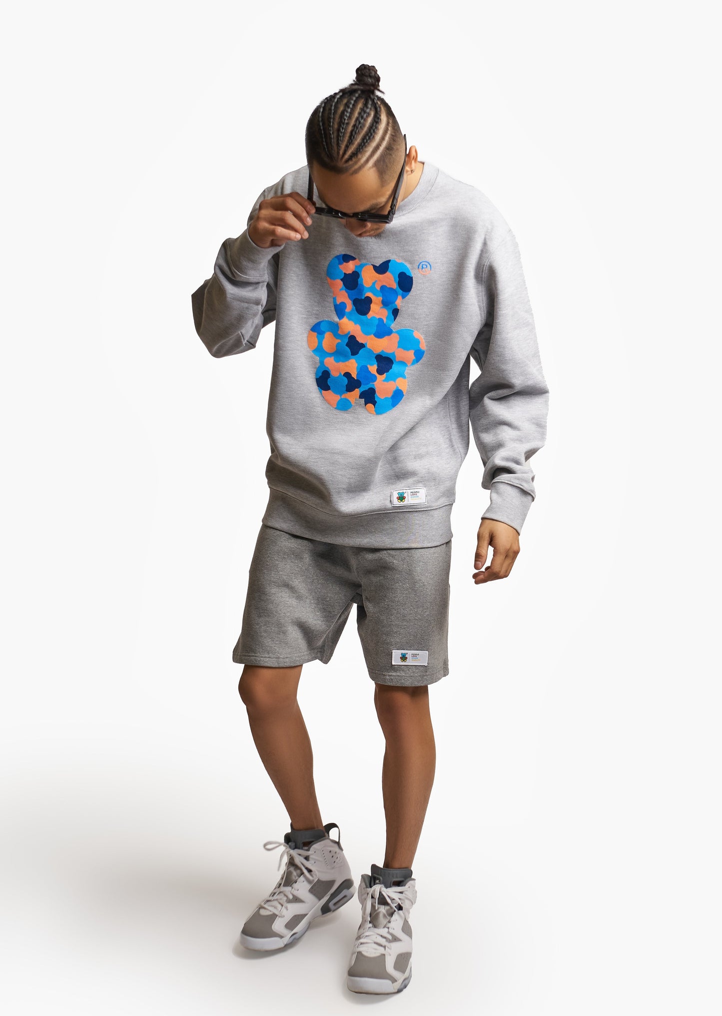 ORANGE CAMO BEAR LOGO CREWNECK SWEATER